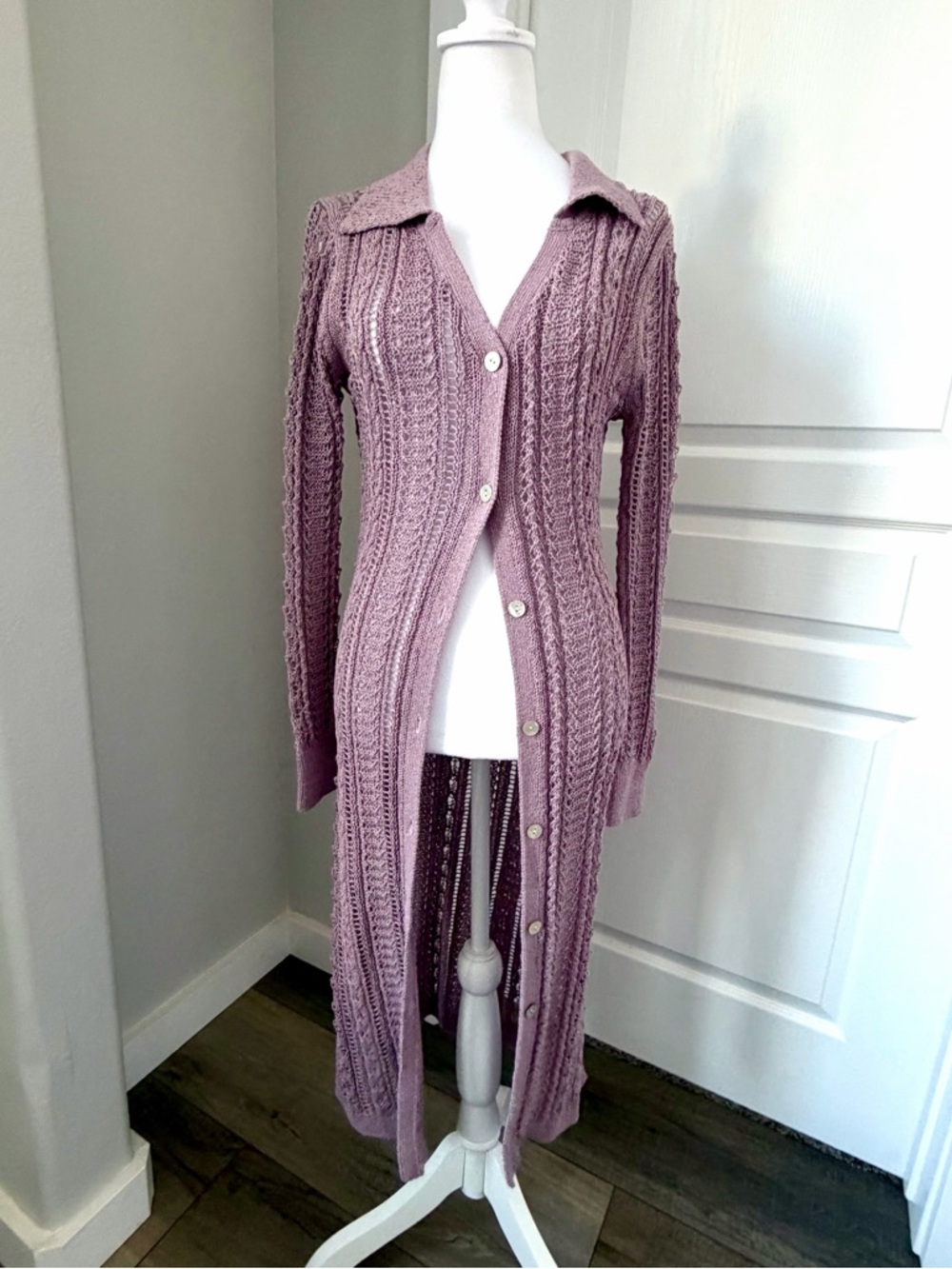 NWT Sundance Augusta Crochet Long Cardigan Lavender Cottage Core XS